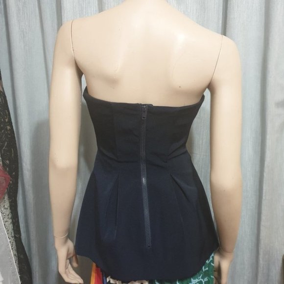 CAMEO Navy Blue Sleeveless Peplum Top AU-XS w/ Notched Neckline Zip Closure - Picture 3 of 13